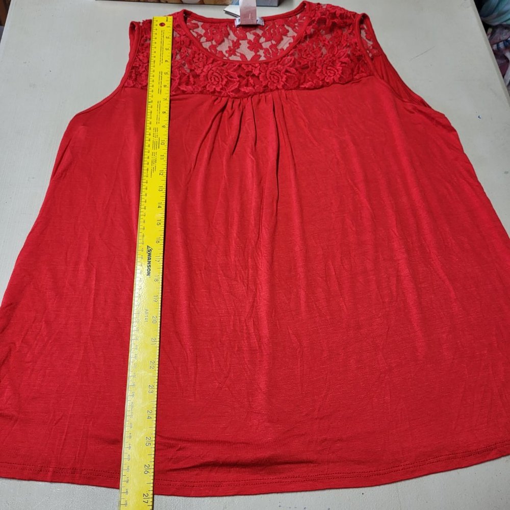 Stitch Wurks Los Angeles New Women's Size 1X Sleeveless Shirt Red Lace Comfy Top - Picture 7 of 7